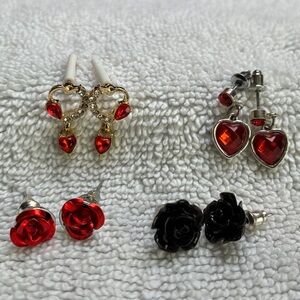 Elegant Red and Black Earring Set